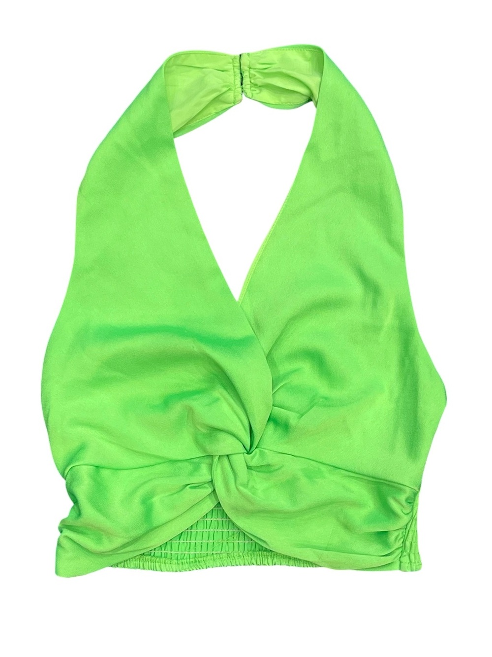 DO+BE | Neon Green Button Halter Smocked Back‎ Twist Top M